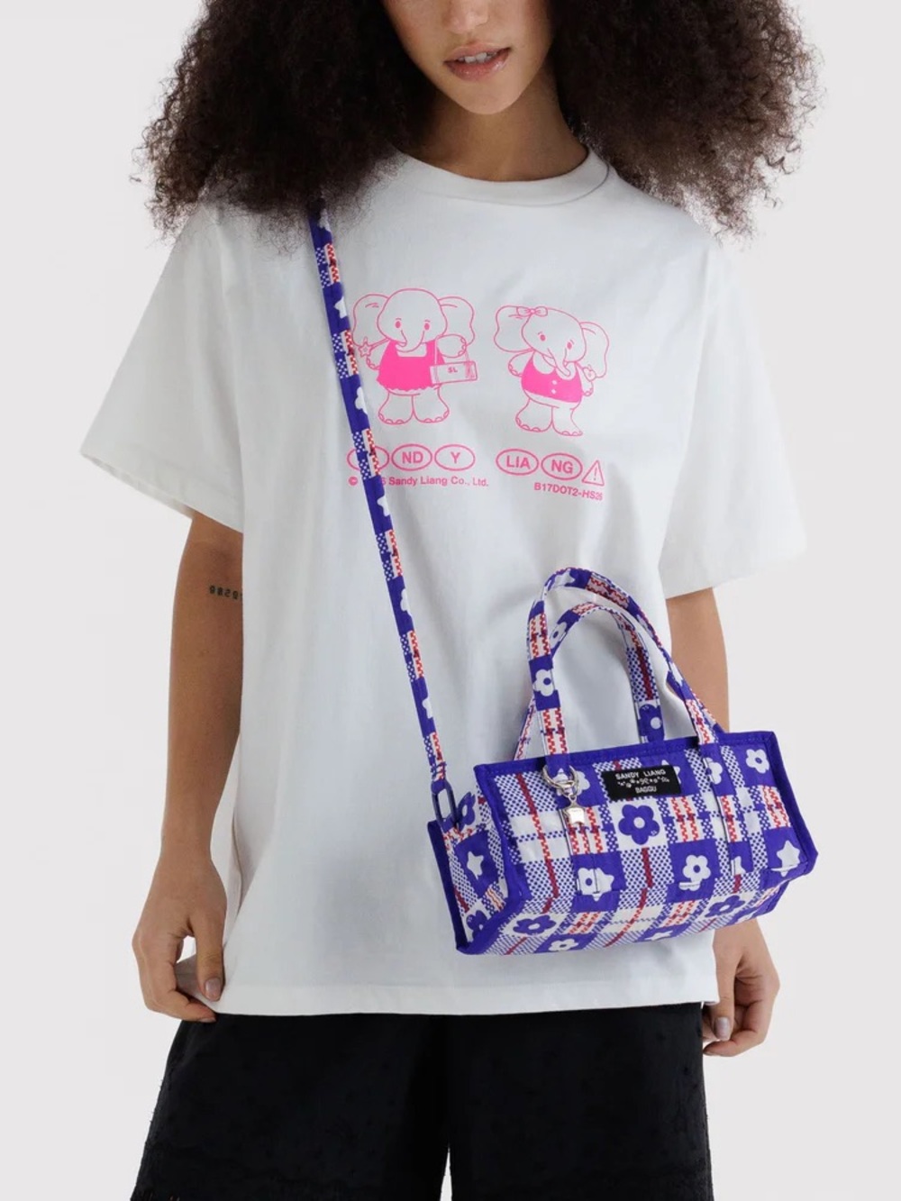 Baggu x Sandy Liang Mini Nylon Market Bag in Market Plaid Blue New with Tags NWT - Picture 6 of 12